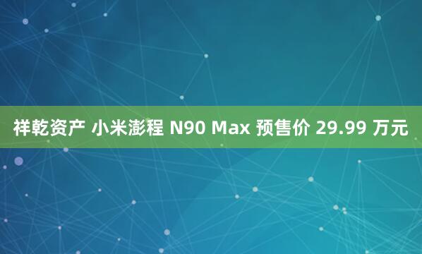祥乾资产 小米澎程 N90 Max 预售价 29.99 万元